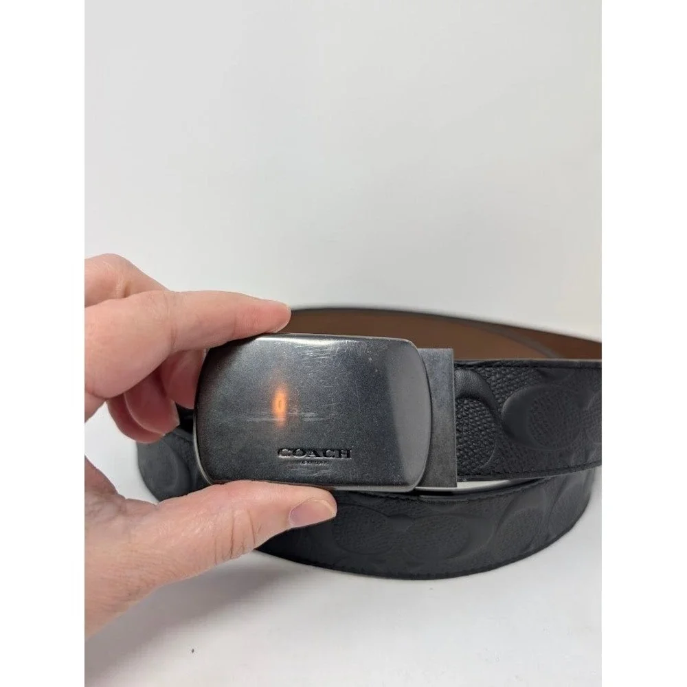 Coach Cut to Size Black‎ Embossed Logo Leather Plaque Belt